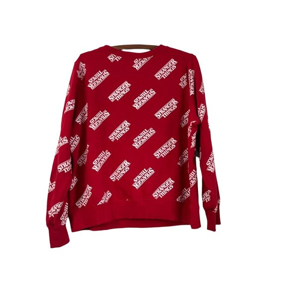 Stranger Things Womens Red All Over Logo Spellout Sweatshirt Plus Size 1X - Picture 3 of 5